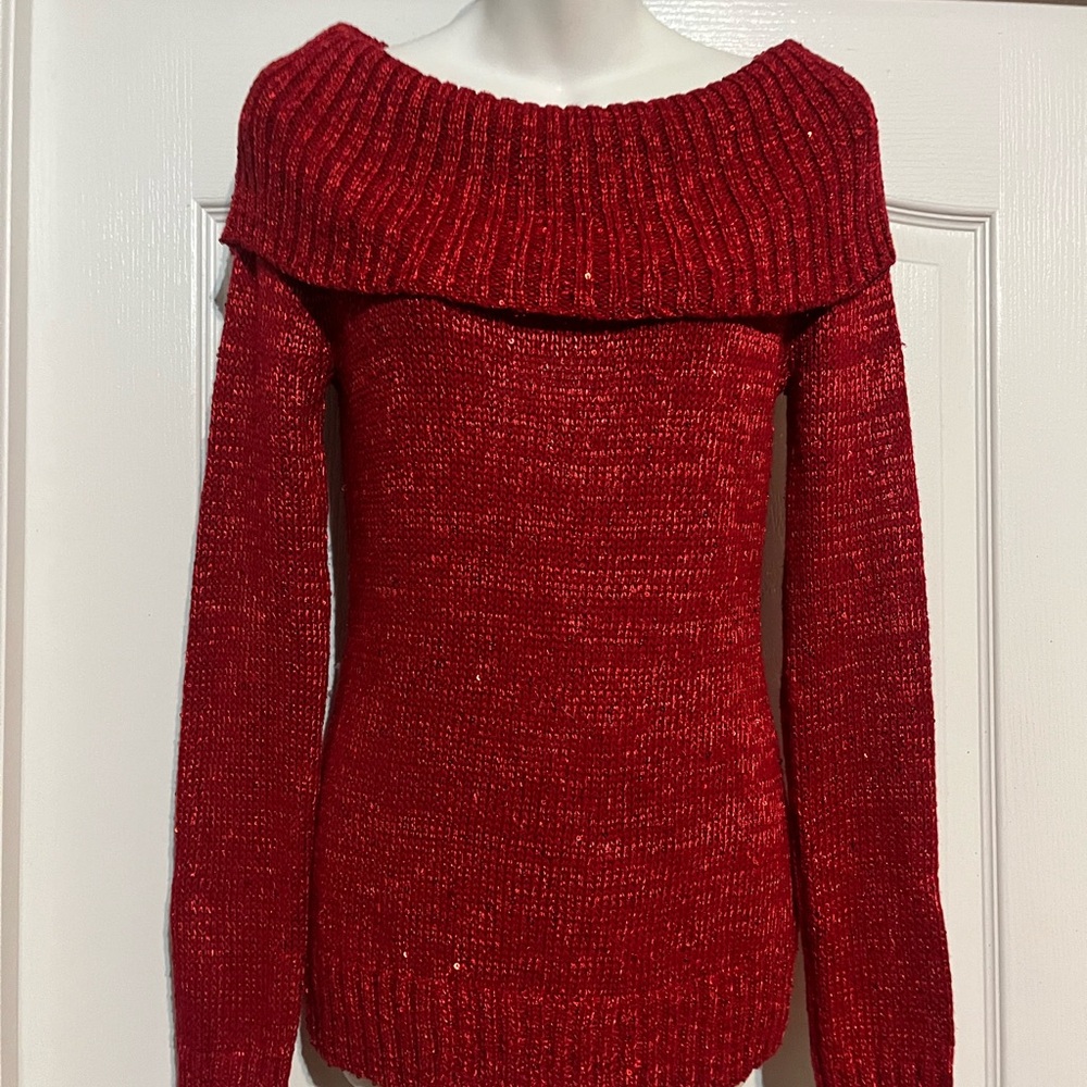 Red Off-Shoulder Knit  Sexy Sweater